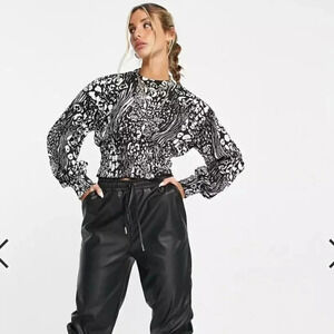 Vero Moda | Abstract Print Shirred Detail Blouse - Size Medium